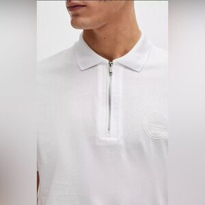 Hugo Boss X Porsche Limited Edition Men White Zip-Up Polo Chest Logo Cotton XL